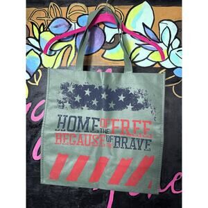 15” Home Of The Free Because Of The Brave Tote Bag, Green